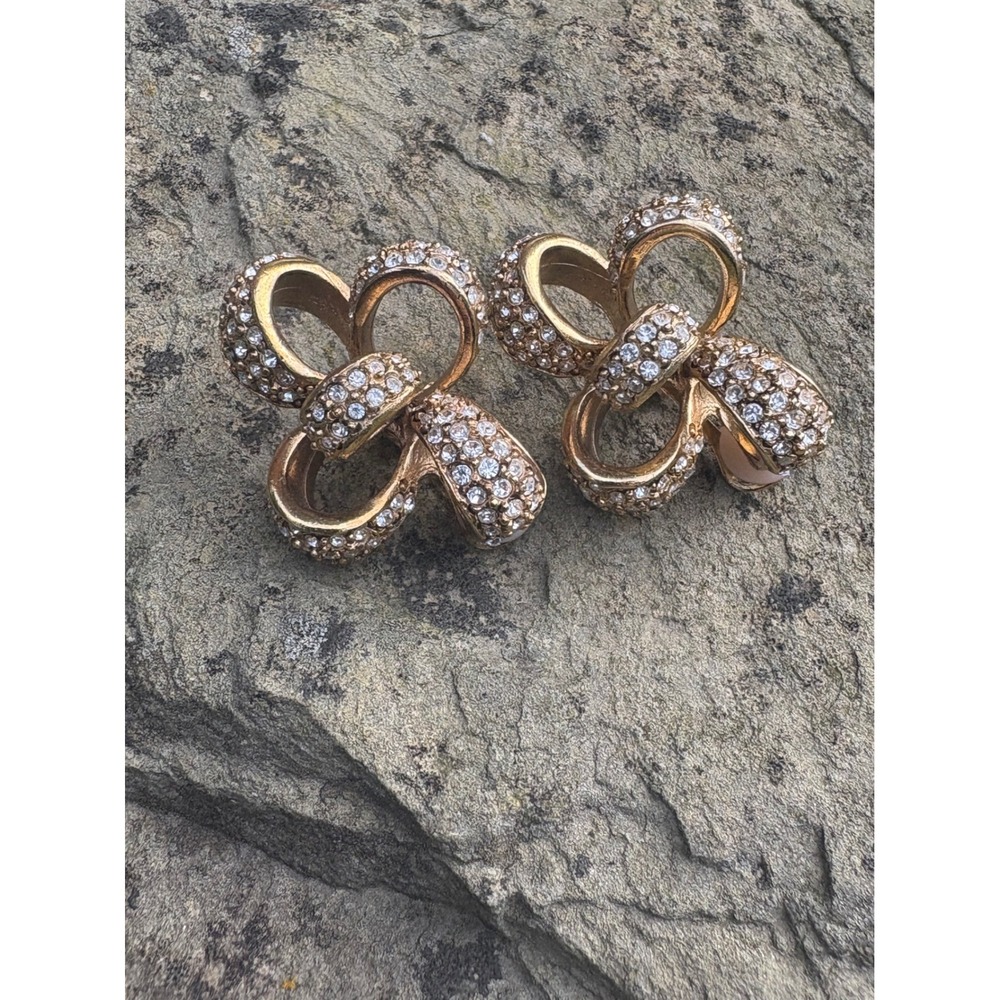 Oscar de la Renta Gold Clover Pavé Crystal Clip-On Earrings OS - Picture 5 of 14